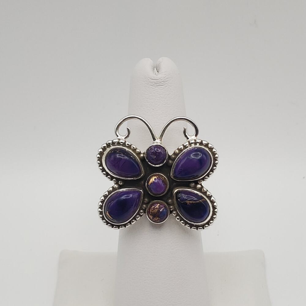 Southwestern Sterling 925 Purple Mojave Turquiose Butterfly Statement Ring Sz 7